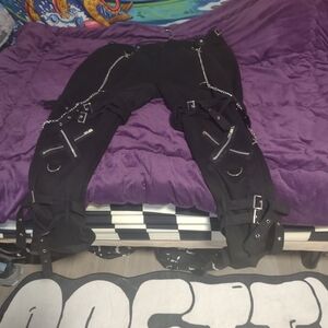 Men's Edgy Black Cargo Pants with Chains